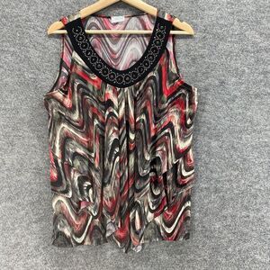 Christin Michaels Blouse Women XL Black Striped Sleeveless Wide Strap Rhinestone